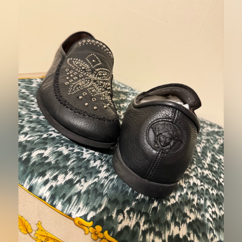 Rare Gianni Versace Medusa Head Studded Full grain Leather Loafers shoes
